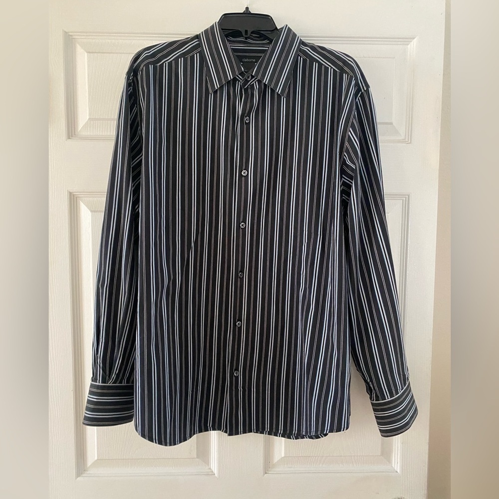 Claiborne Men’s XL Cotton Blend Striped Button Down Long Sleeve Shirt Modern Fit